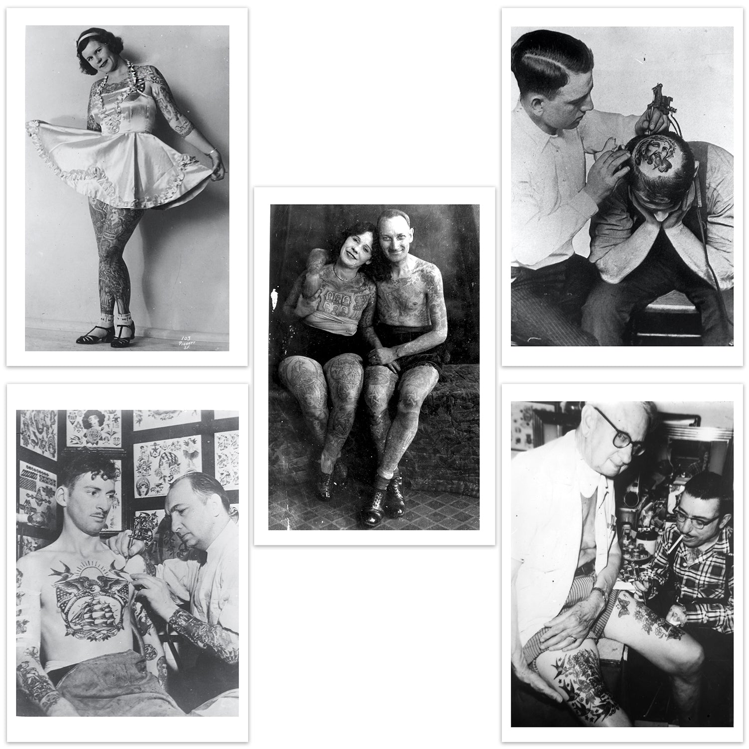 Vintage tattoo history postcards