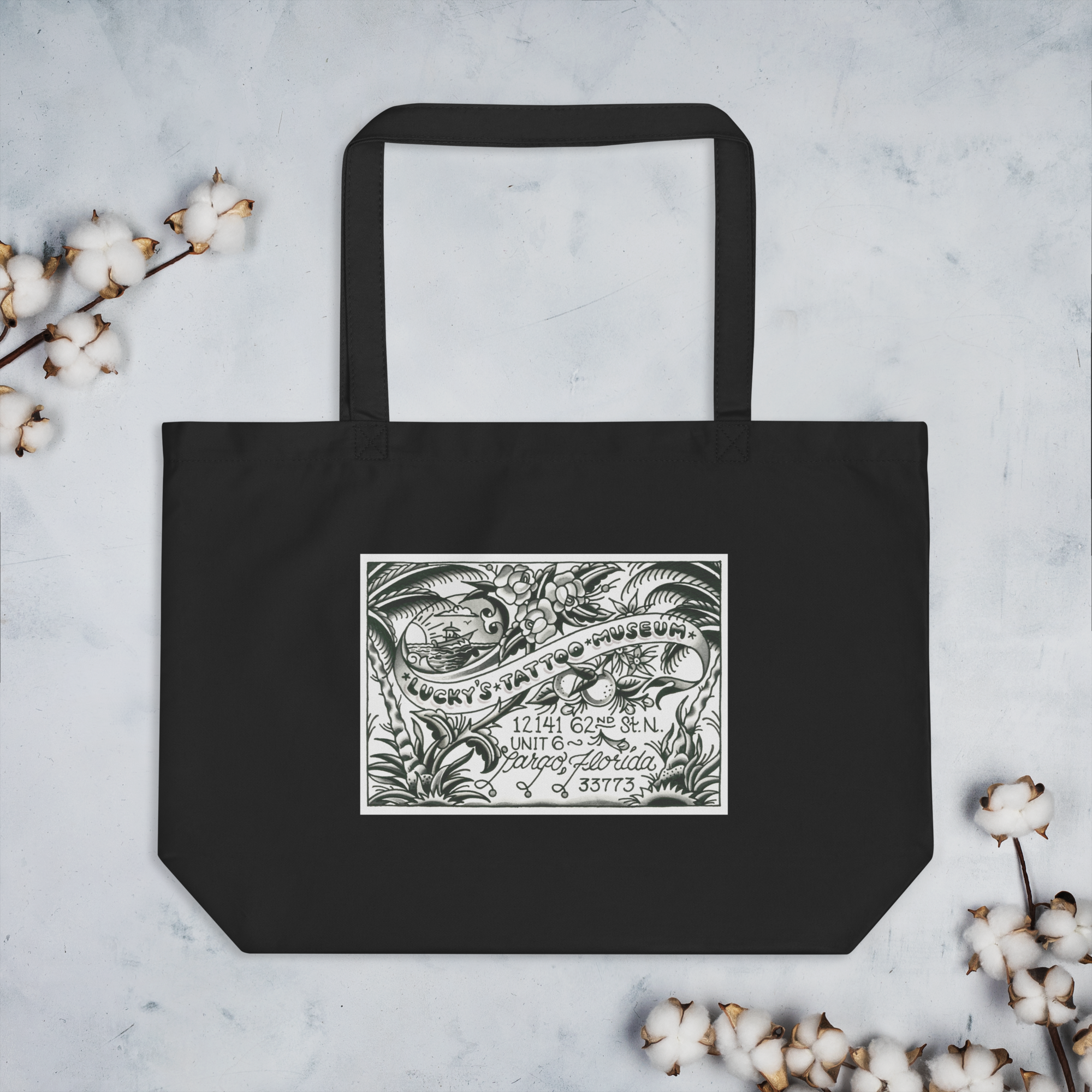 Lucky's Tattoo Museum Large Organic Tote Bag